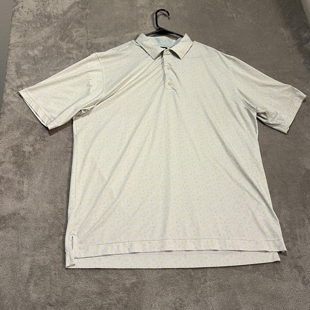 FootJoy Polo Shirt Mens XL White Blue Daisy Floral Print Golf Club Southampton